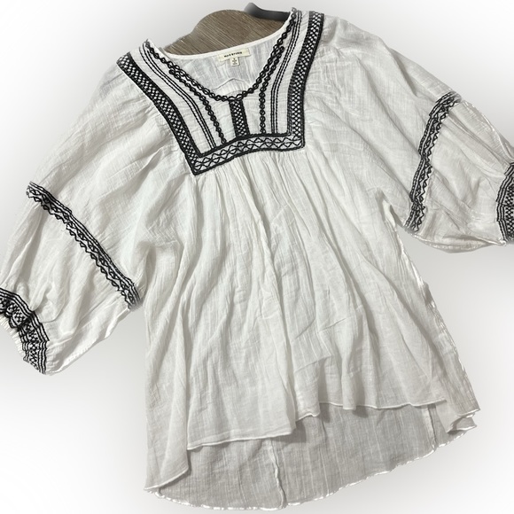 Max Studio Embroidered Peasant Boho 100% Cool Cotton White/Blk Tag M-Fit… - Picture 12 of 16